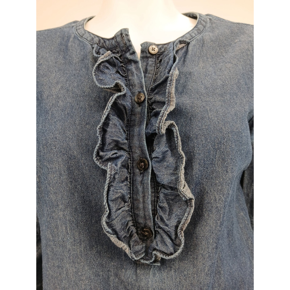 Draper James Chambray Dress Womens 6 Blue Ruffle Shift Bell Sleeve Cotton - Picture 3 of 12
